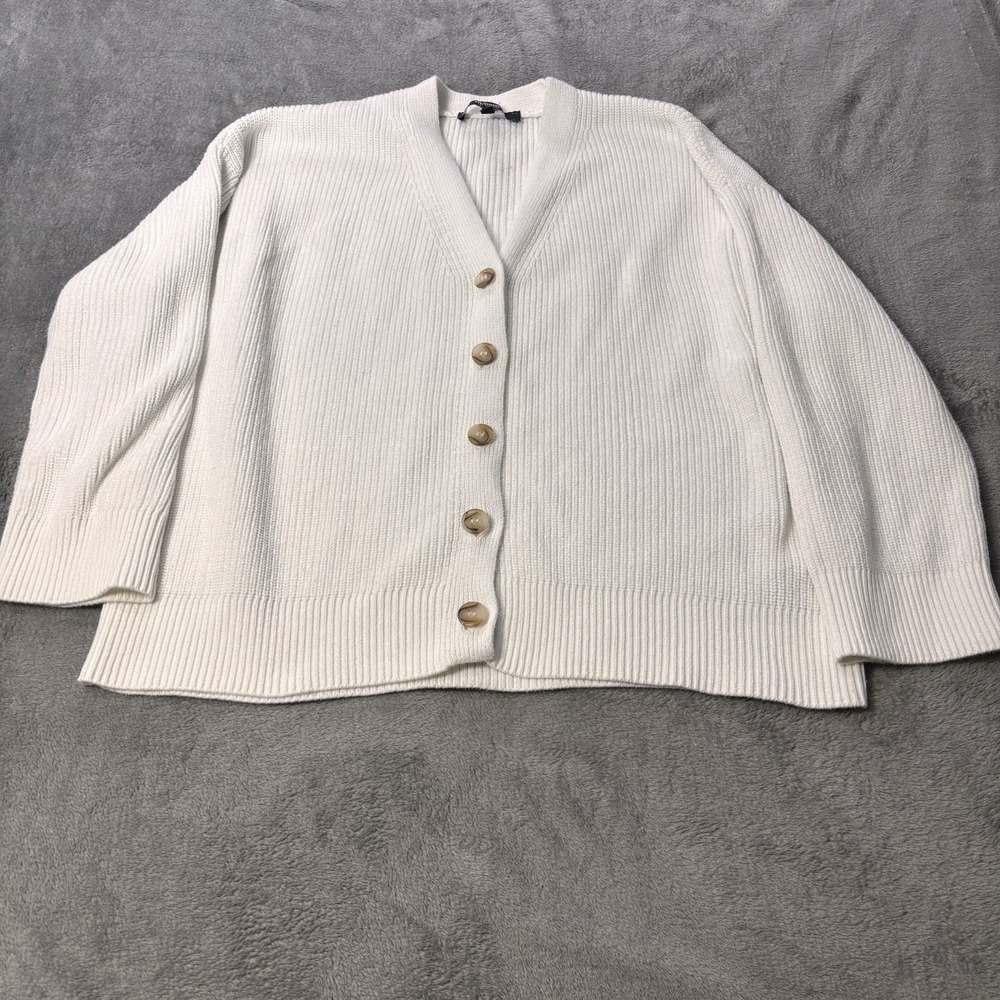 HUDSON LOS ANGELES White Ribbed Button Front Cardigan Sweater XL EG